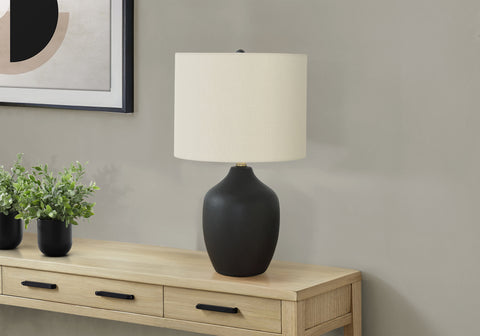 Lighting, 22H, Table Lamp, Black Ceramic, Ivory / Cream Shade, Transitional
