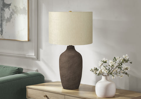 Lighting, 27H, Table Lamp, Grey Ceramic, Beige Shade, Contemporary