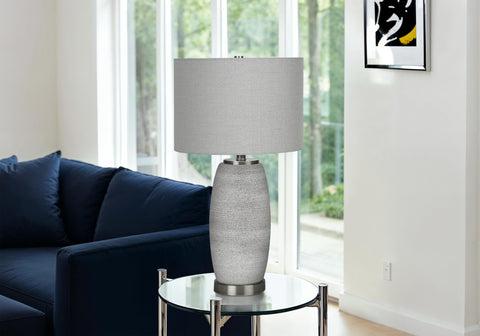 Lighting, 25H, Table Lamp, Grey Ceramic, Grey Shade, Modern