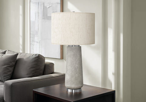 Lighting, 29H, Table Lamp, Grey Resin, Ivory / Cream Shade, Modern