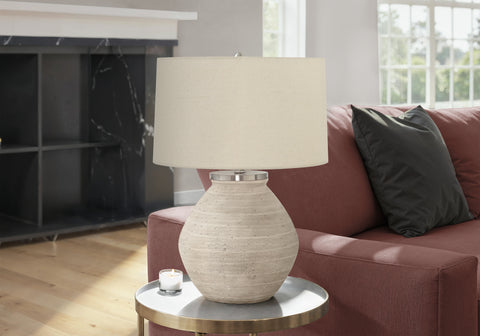 Lighting, 25H, Table Lamp, Cream Concrete, Beige Shade, Contemporary