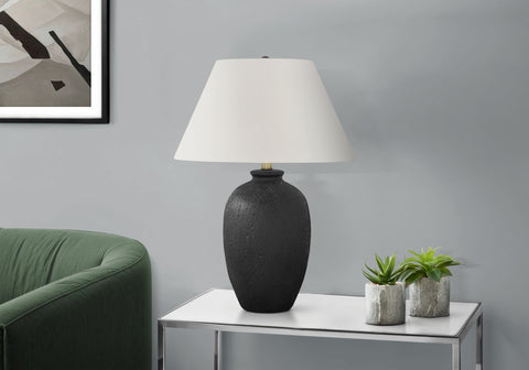 Lighting, 24H, Table Lamp, Black Ceramic, Ivory / Cream Shade, Modern