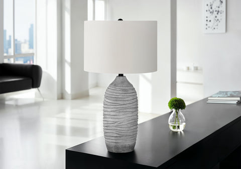 Lighting, 27H, Table Lamp, Grey Resin, Ivory / Cream Shade, Modern
