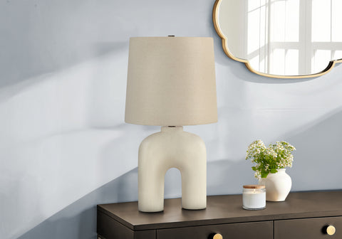 Lighting, 25H, Table Lamp, Cream Resin, Beige Shade, Modern