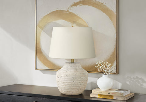 Lighting, 20H, Table Lamp, Cream Concrete, Ivory / Cream Shade, Modern