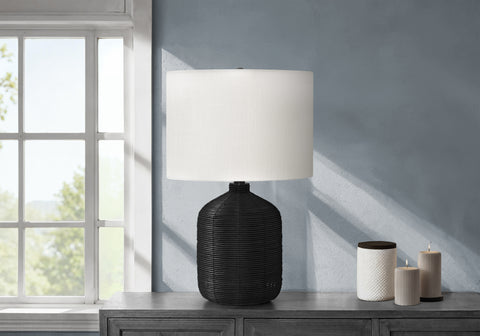 Lighting, 23H, Table Lamp, Black Rattan, Ivory / Cream Shade, Modern