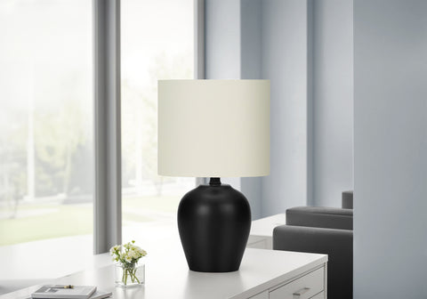 Lighting, 17H, Table Lamp, Black Ceramic, Ivory / Cream Shade, Transitional
