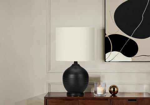 Lighting, 17H, Table Lamp, Black Ceramic, Ivory / Cream Shade, Transitional