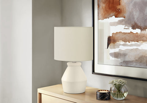 Lighting, 17H, Table Lamp, Cream Ceramic, Ivory / Cream Shade, Modern