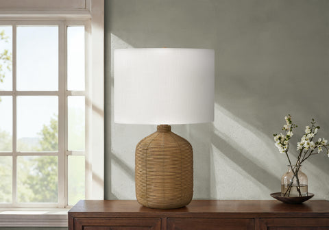 Lighting, 23H, Table Lamp, Brown Rattan, Beige Shade, Modern