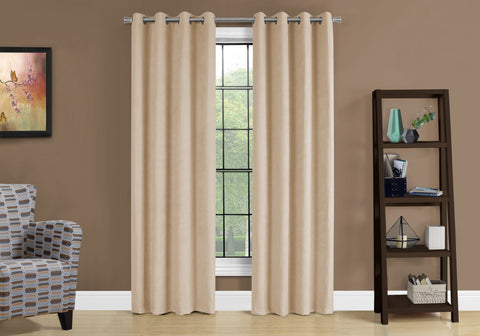 Curtain Panel, 2pcs Set, 54W X 95L, Room Darkening, Grommet, Living Room, Bedroom, Kitchen, Beige Micro Suede, Contemporary, Modern