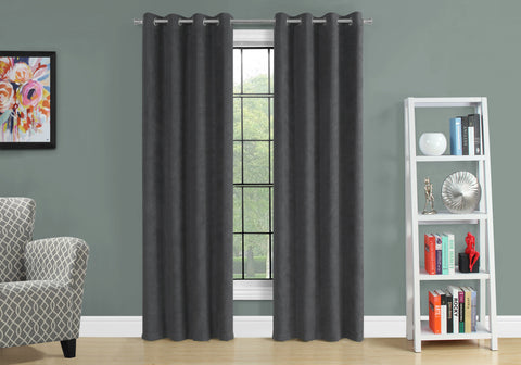 Curtain Panel, 2pcs Set, 54W X 95L, Room Darkening, Grommet, Living Room, Bedroom, Kitchen, Grey Micro Suede, Contemporary, Modern