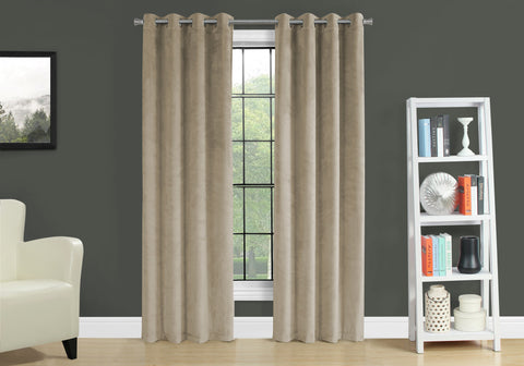 Curtain Panel, 2pcs Set, 54W X 95L, Room Darkening, Grommet, Living Room, Bedroom, Kitchen, Beige Velvet, Contemporary, Modern