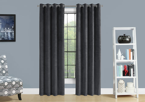 Curtain Panel, 2pcs Set, 54W X 84L, Room Darkening, Grommet, Living Room, Bedroom, Kitchen, Grey Velvet, Contemporary, Modern