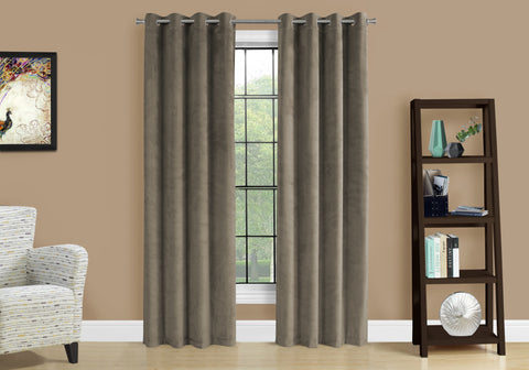 Curtain Panel, 2pcs Set, 54W X 95L, Room Darkening, Grommet, Living Room, Bedroom, Kitchen, Beige Velvet, Contemporary, Modern