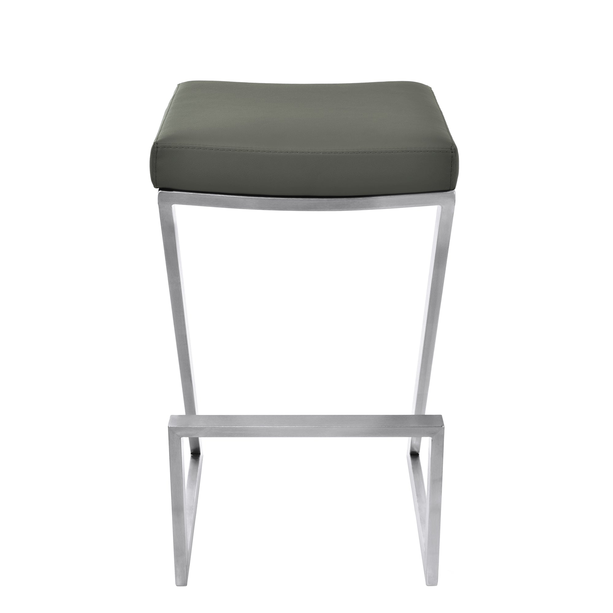 Armen Living Atlantis 26" Counter Height Barstool in Grey Faux Leather and Brushed Stainless Steel Finish