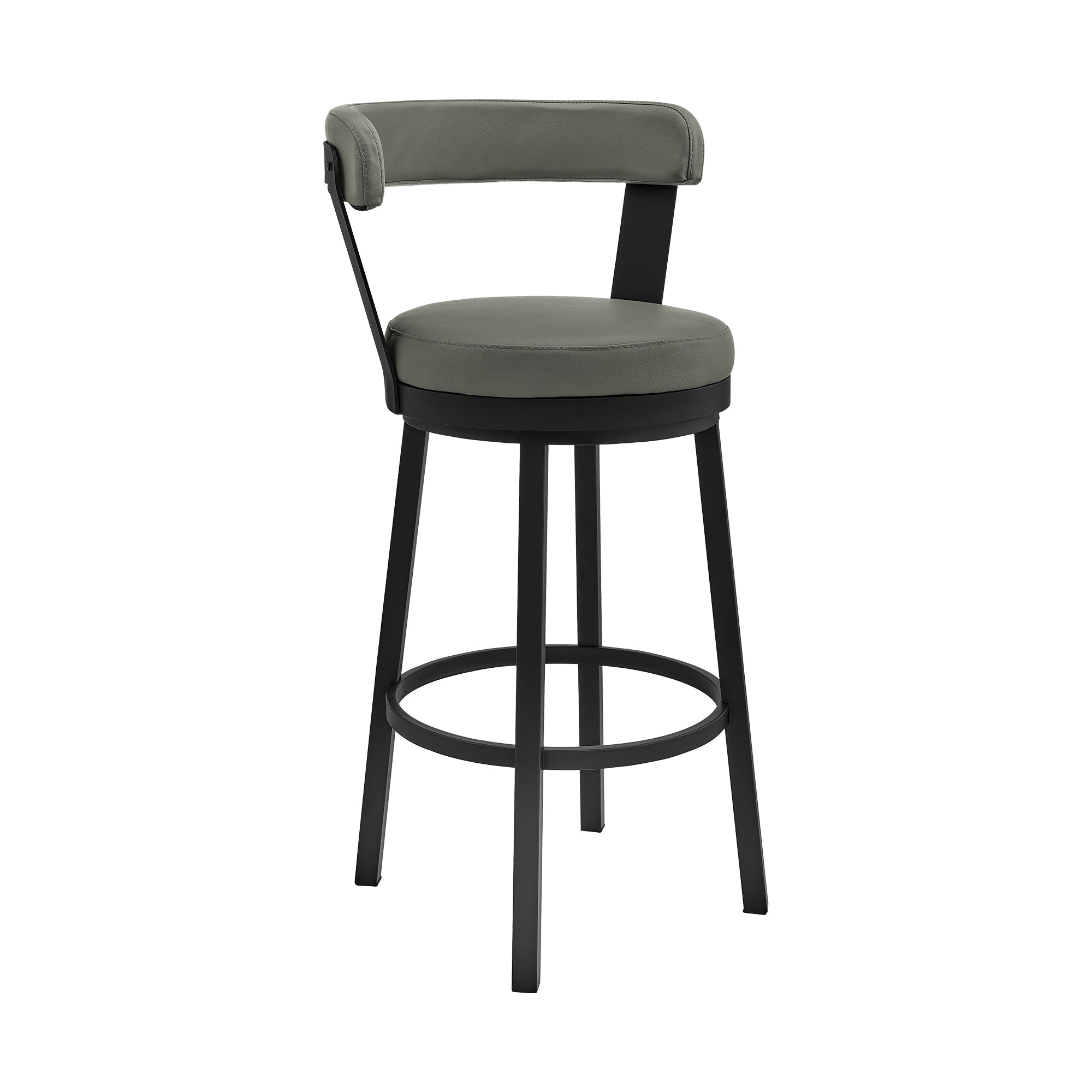 Bryant 26 Inches Counter Height Swivel Bar Stool in Black Finish and Gray Faux Leather