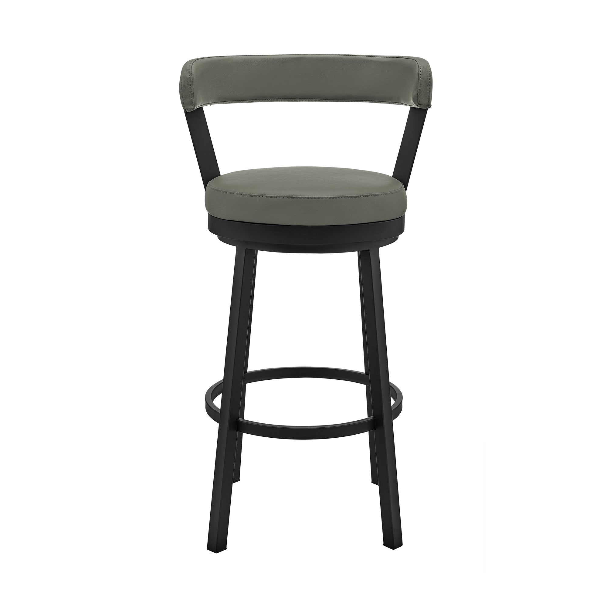 Bryant 26 Inches Counter Height Swivel Bar Stool in Black Finish and Gray Faux Leather