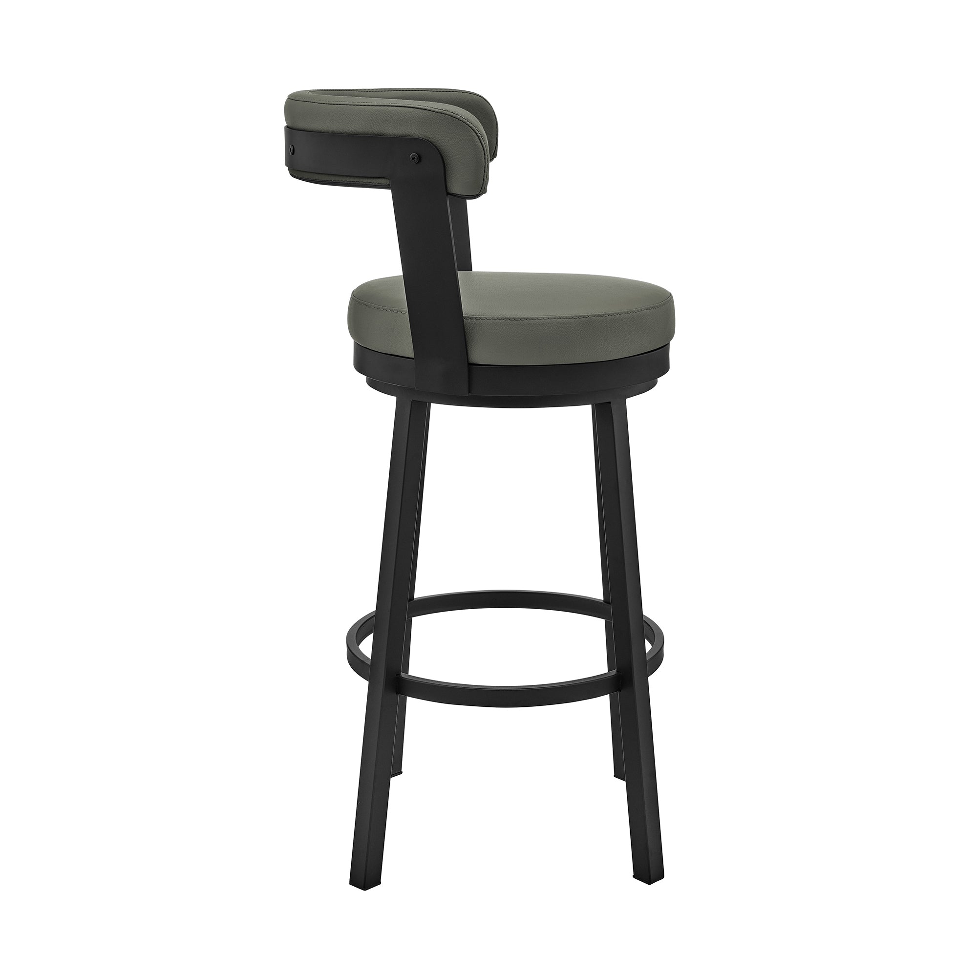 Bryant 26 Inches Counter Height Swivel Bar Stool in Black Finish and Gray Faux Leather