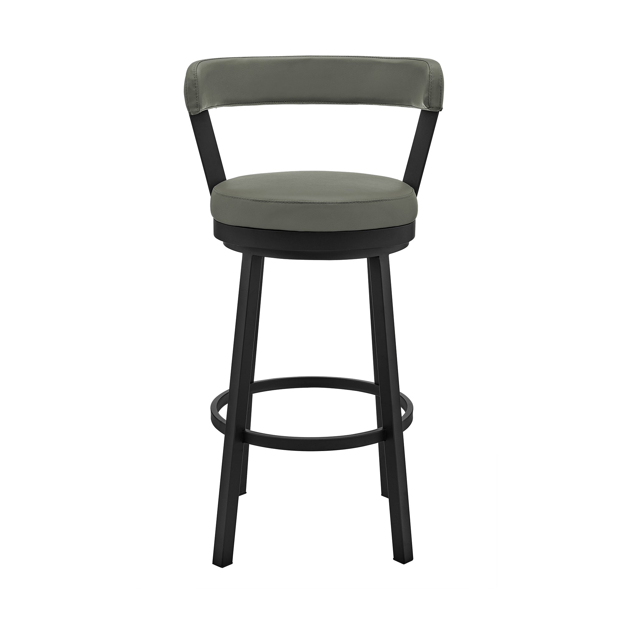 Bryant 30 Inches Bar Height Swivel Bar Stool in Black Finish and Gray Faux Leather