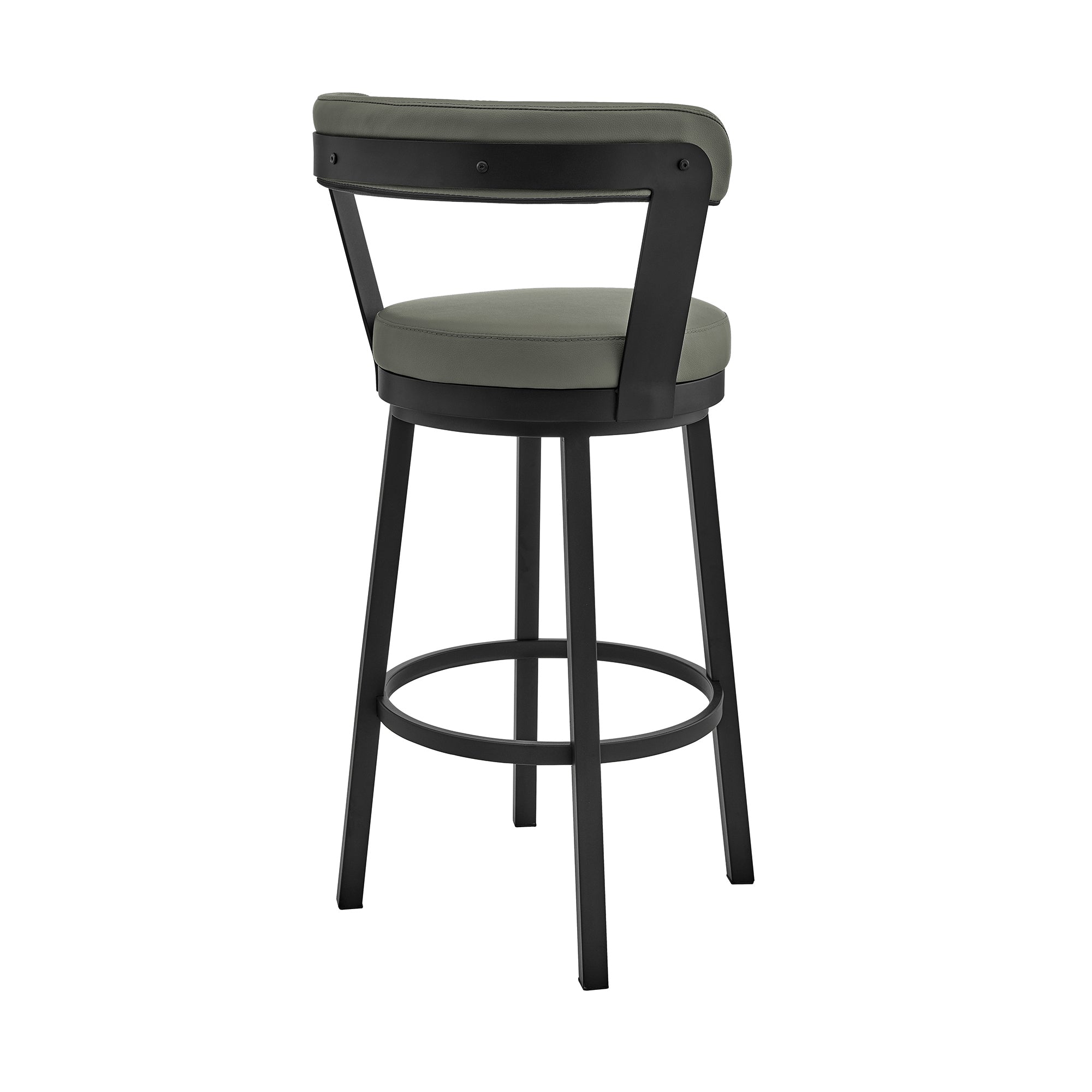 Bryant 30 Inches Bar Height Swivel Bar Stool in Black Finish and Gray Faux Leather