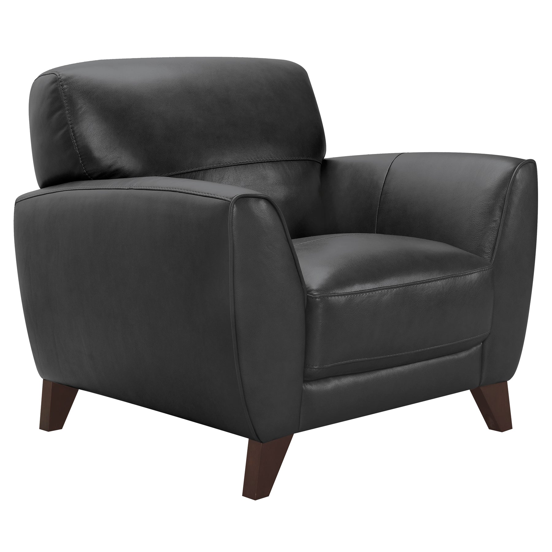 Armen Living Jedd Contemporary Black Leather with Brown Wood Legs, Accent Chair