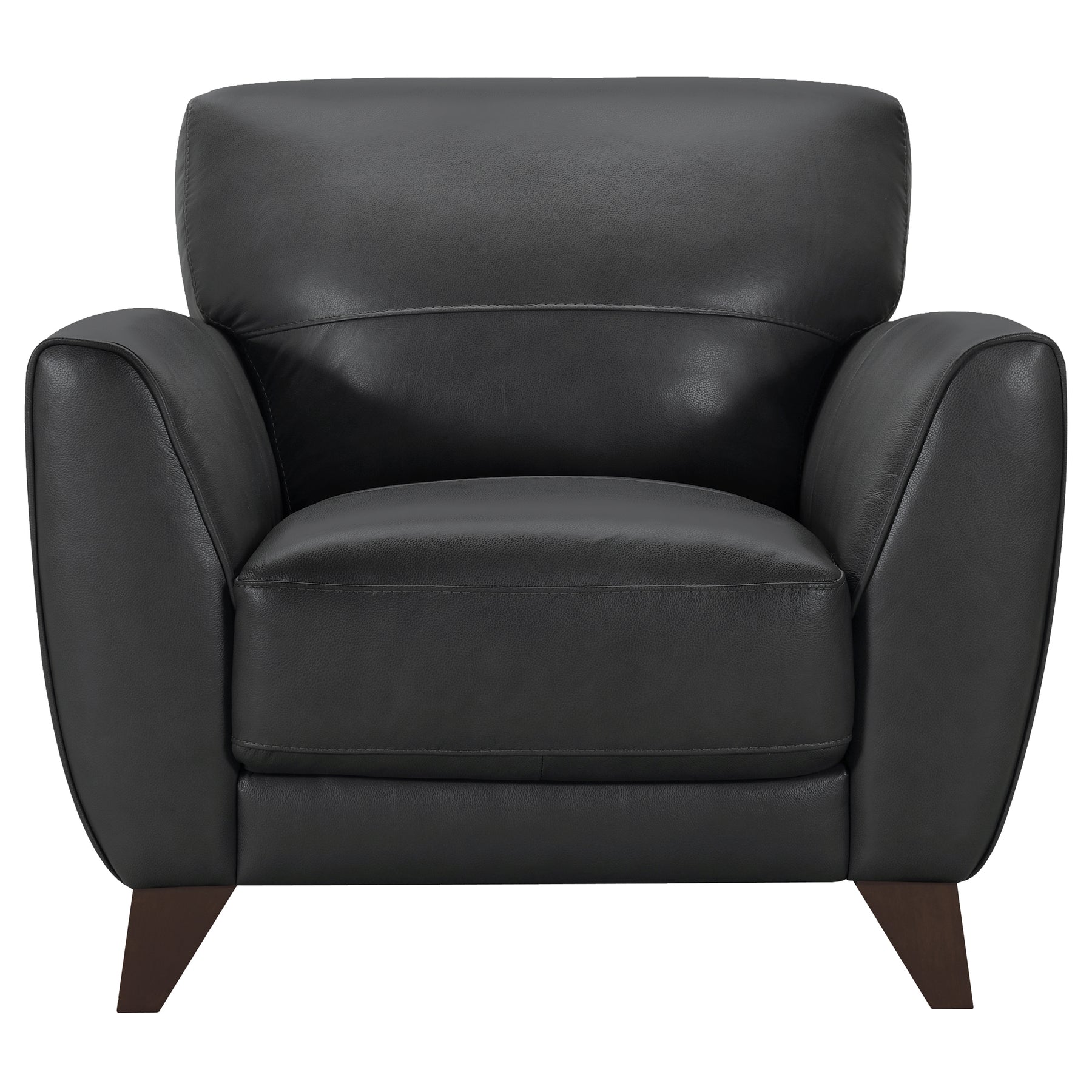 Armen Living Jedd Contemporary Black Leather with Brown Wood Legs, Accent Chair