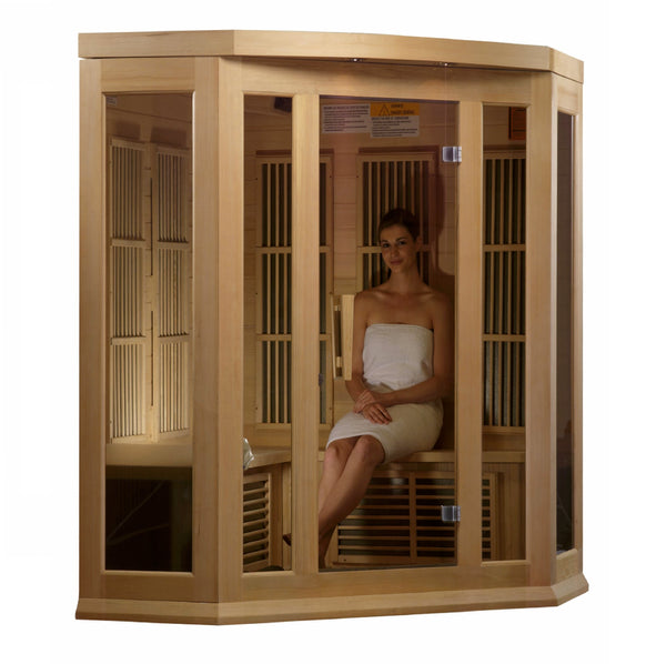 Maxxus 3 Per Low EMF FAR Infrared Carbon Corner Canadian Hemlock Sauna