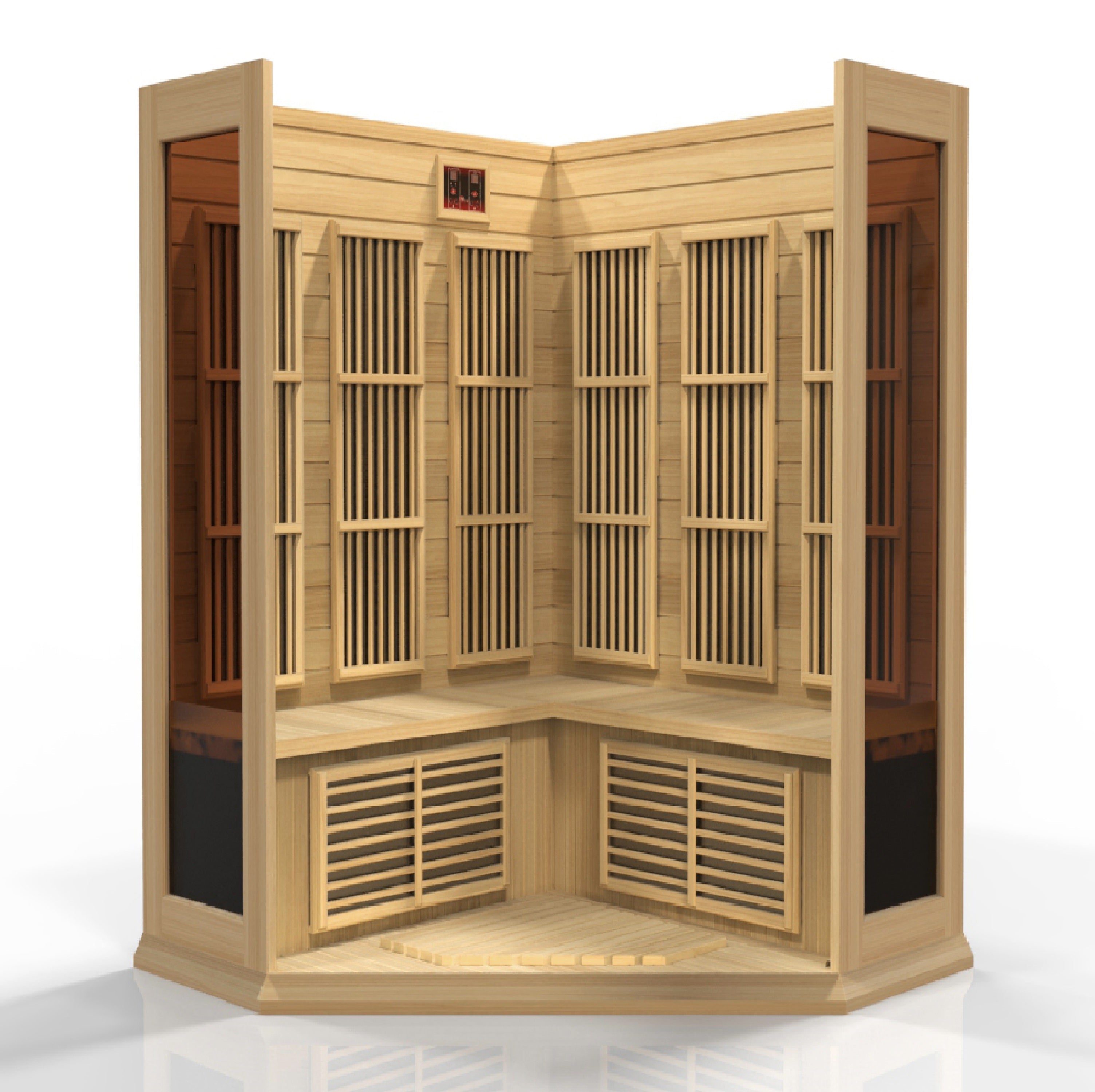 Maxxus 3 Per Low EMF FAR Infrared Carbon Corner Canadian Hemlock Sauna