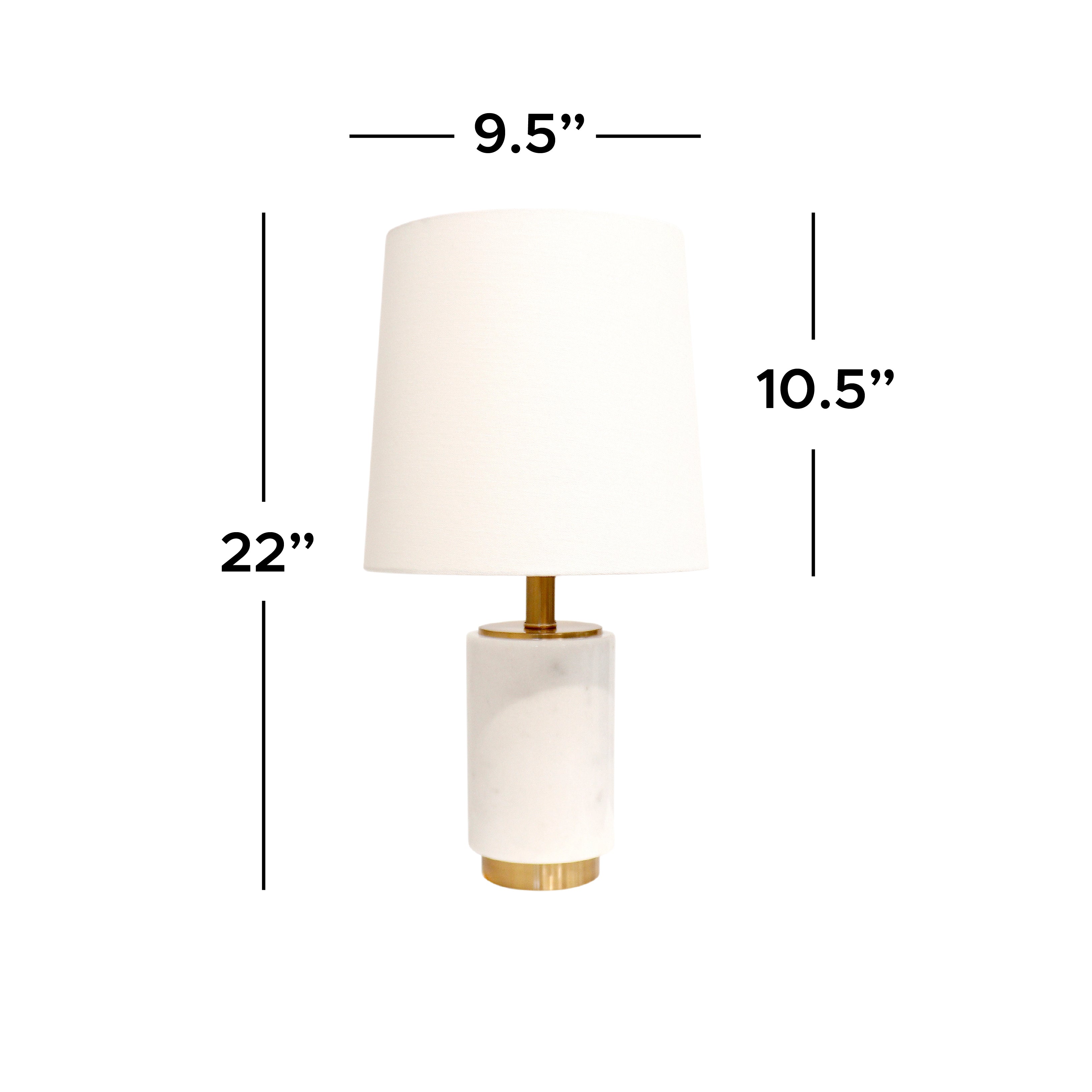 Pasargad Home Modern Marble Pillar Leon Table Lamp with Light E27 Bulb 22 inches H White Marble and Gold Metal with On-Off Switch White