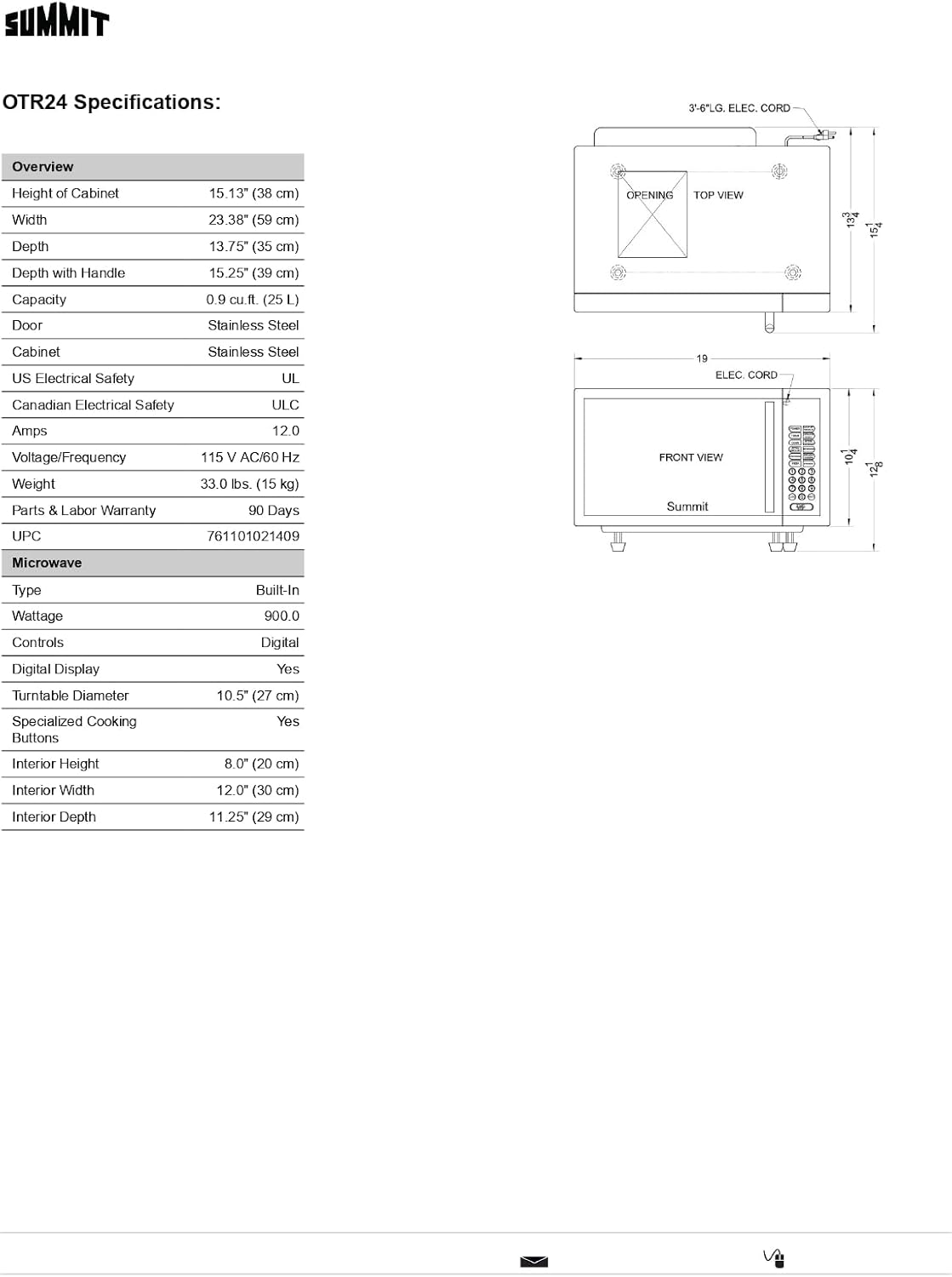 Built-in microwave oven for enclosed installation