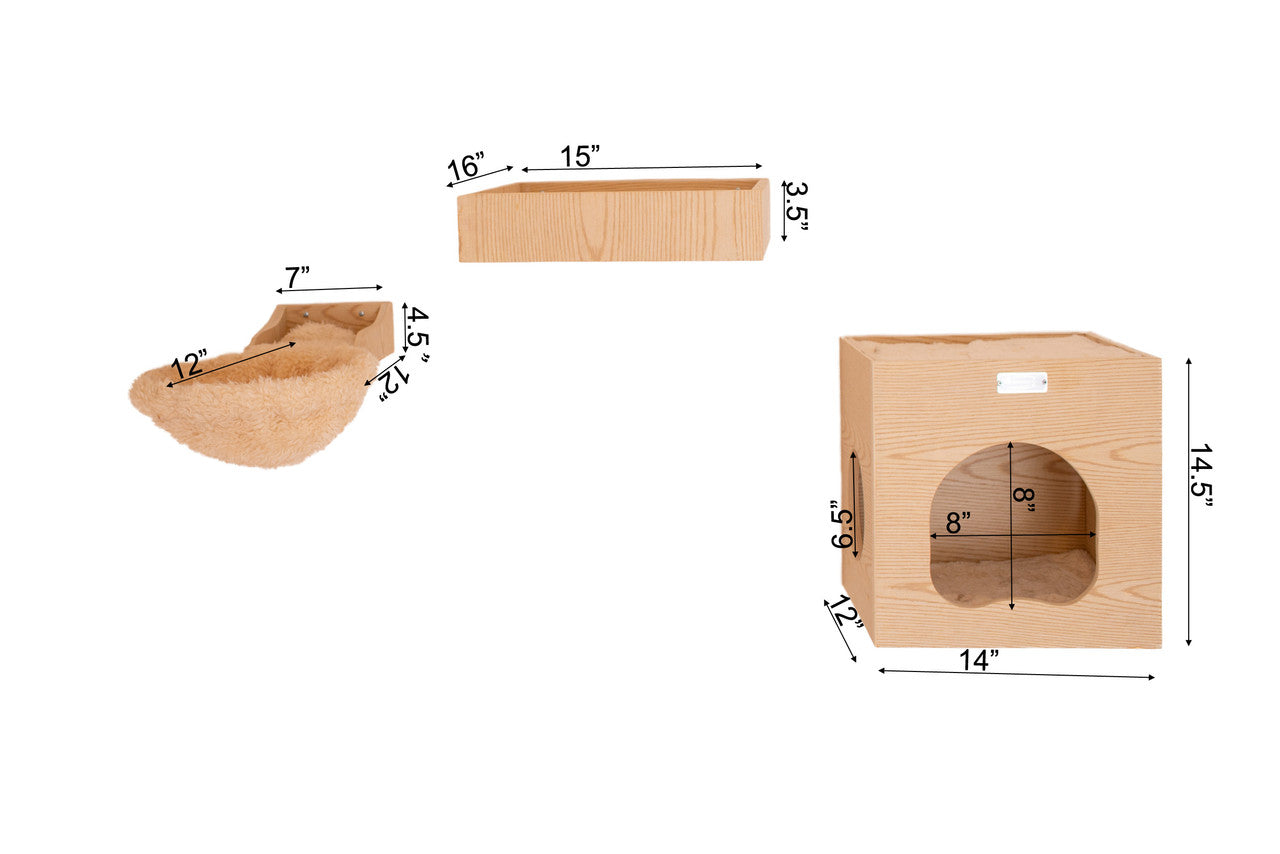 Armarkat Cat Wall Scratch Series: Tree W1907B with Condo, Perch, and Soft Perch, Natural Beige