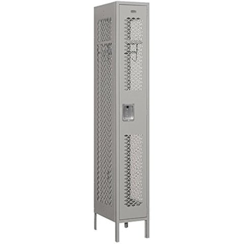 12 Inch Wide Single Tier Vented Metal Locker - 1 Wide - 6 Feet High - 12 Inches Deep - Gray - Unassembled