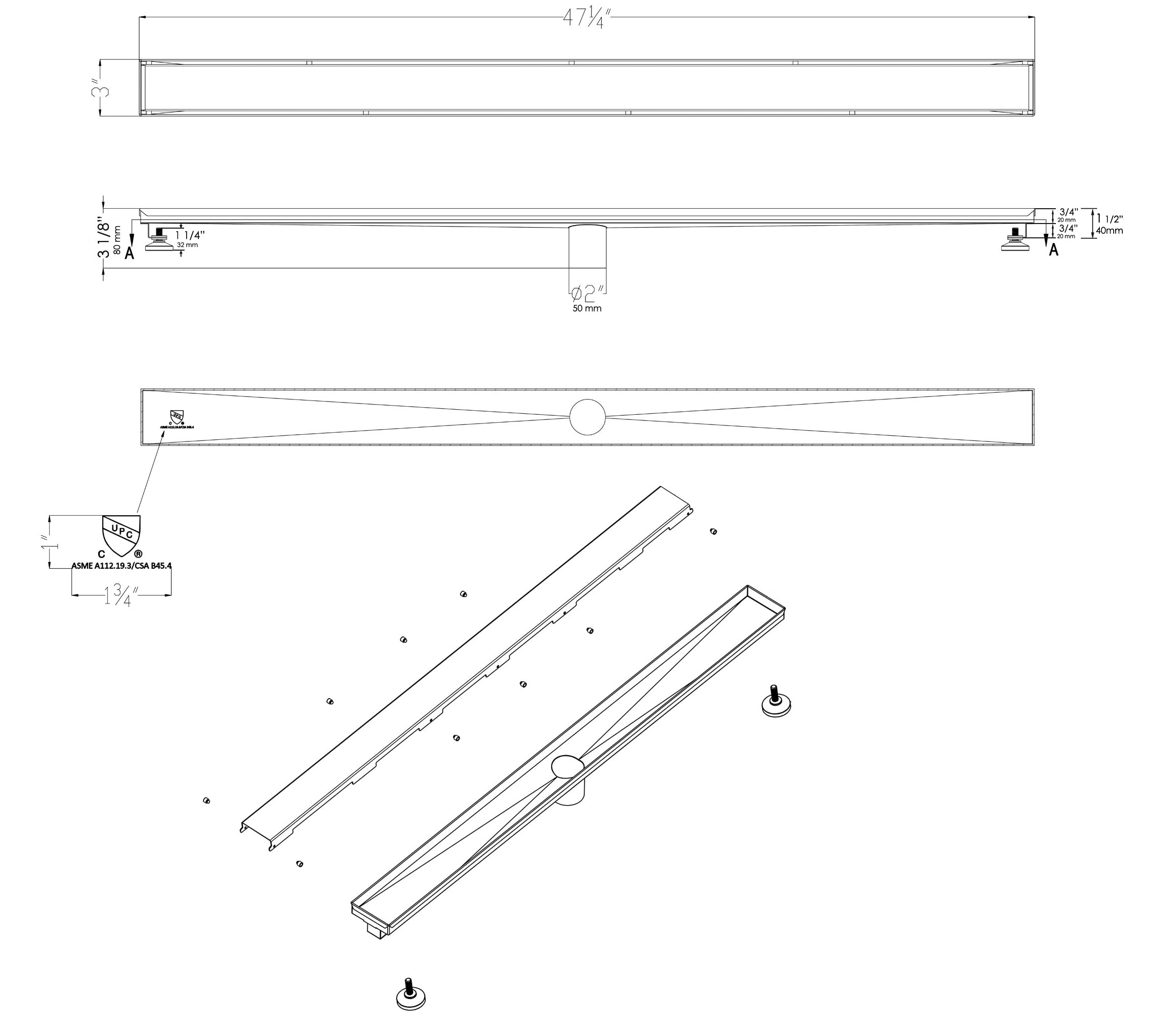 ALFI brand ABLD47B-BSS Shower Drain, Brushed Stainless Steel