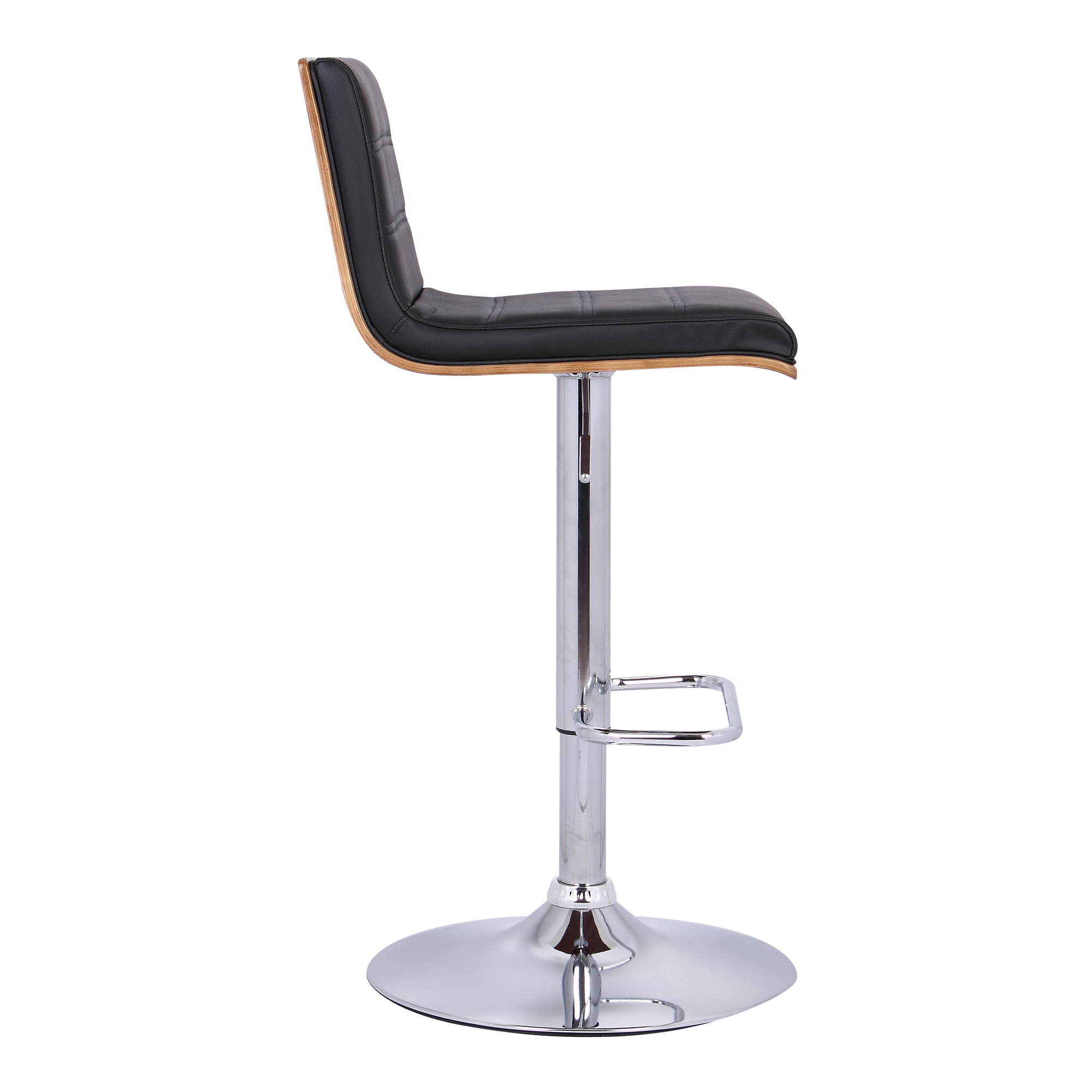 Armen Living Aubrey Barstool in Black Faux Leather, Walnut Wood and Chrome Finish