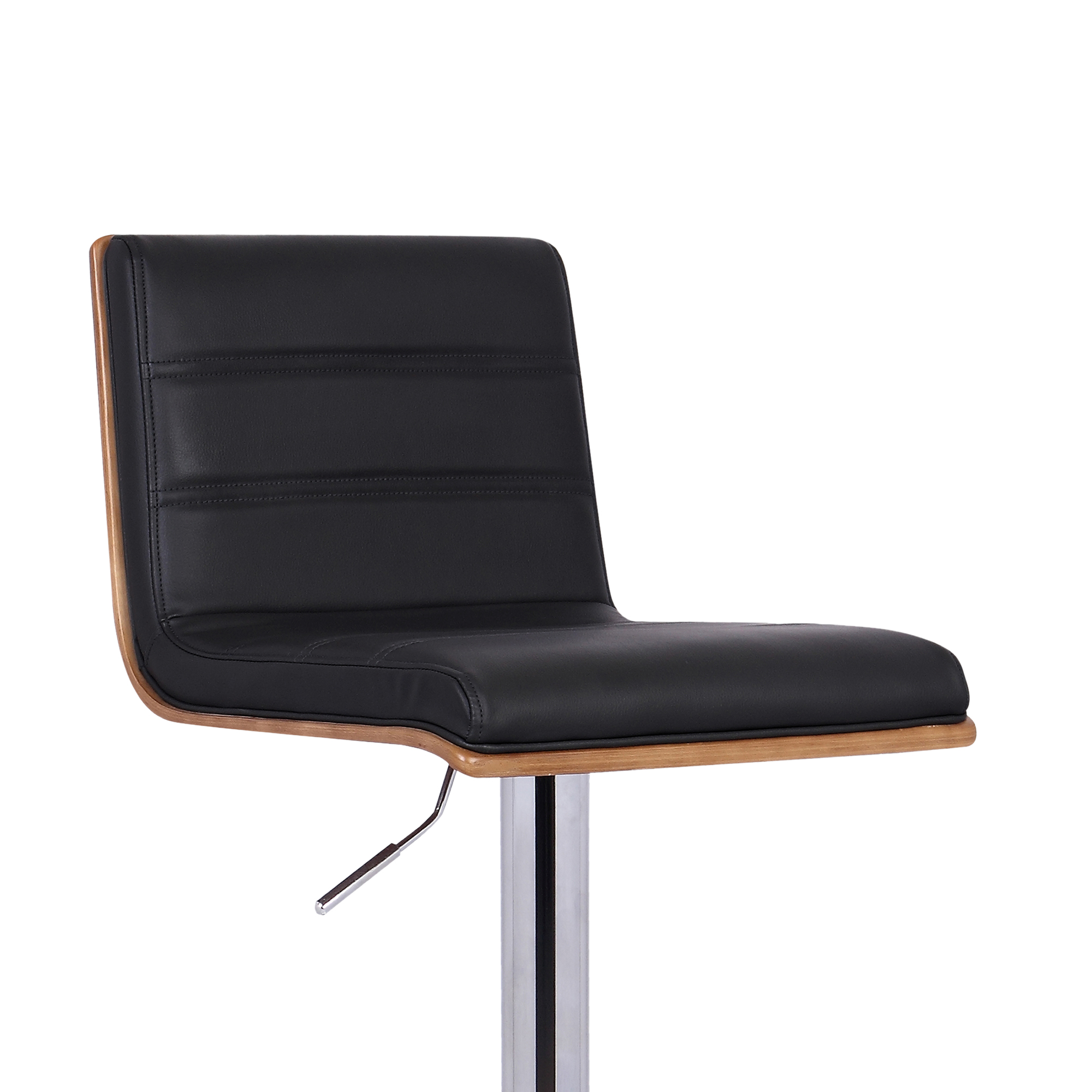 Armen Living Aubrey Barstool in Black Faux Leather, Walnut Wood and Chrome Finish