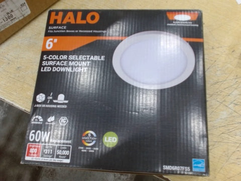 HALO 6 in Round Integrated LED Surface Mount Recessed Downlight Trim 6-Pack, Selectable CCT 2700K-5000K, Wet Rated for Shower and Outdoor Lighting Applications, Energy Star, White - SMD6R07FS5-6PK