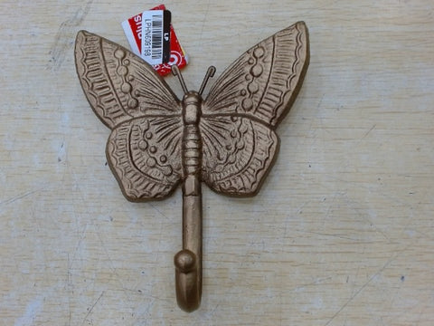 Cheungs Mythra Golden Butterfly Cast Iron Wall Hook - Handcrafted 5.75-inch - Elegant Gold Finish - Butterfly Design for Living Room