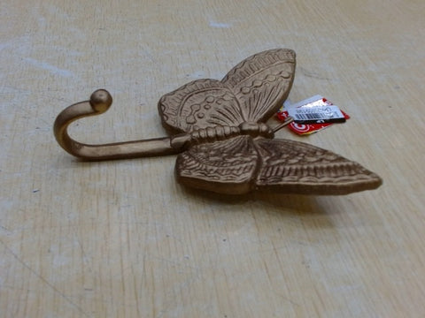 Cheungs Mythra Golden Butterfly Cast Iron Wall Hook - Handcrafted 5.75-inch - Elegant Gold Finish - Butterfly Design for Living Room