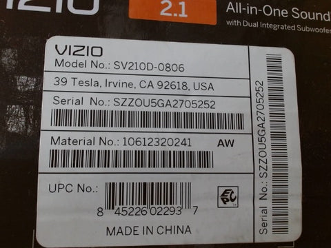 VIZIO All-in-One Soundbar with Dolby Atmos and DTS:X, Bluetooth Speaker- SV210D-0806