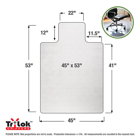 Cleartex® TrYlok® Vinyl Lipped Chair Mat for Low Pile Carpets up to 1/4" - 45" x 53"