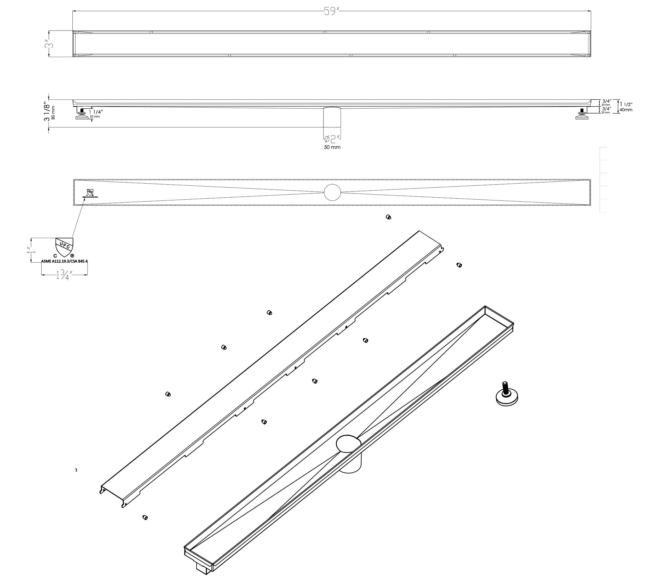 ALFI brand ABLD59B-BSS Shower Drain, Brushed Stainless Steel