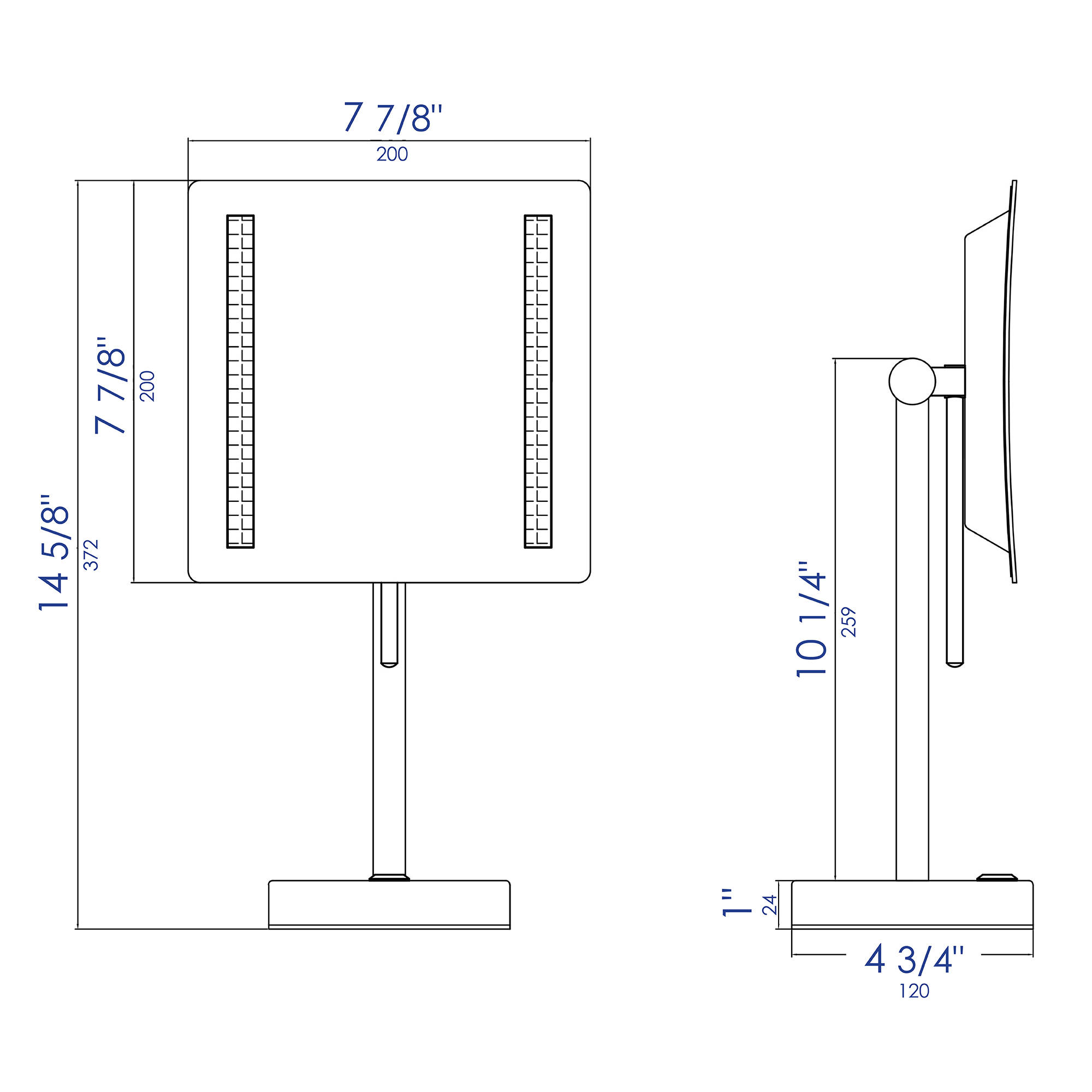 ALFI brand ABM8FLED-PC Polished Chrome Tabletop Square 8Inch 5x Magnifying Cosmetic Mirror with Light