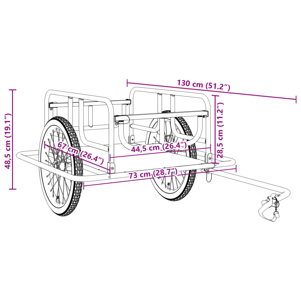 vidaXL Bike Trailer 51.2"x28.7"x19.1" Steel Black