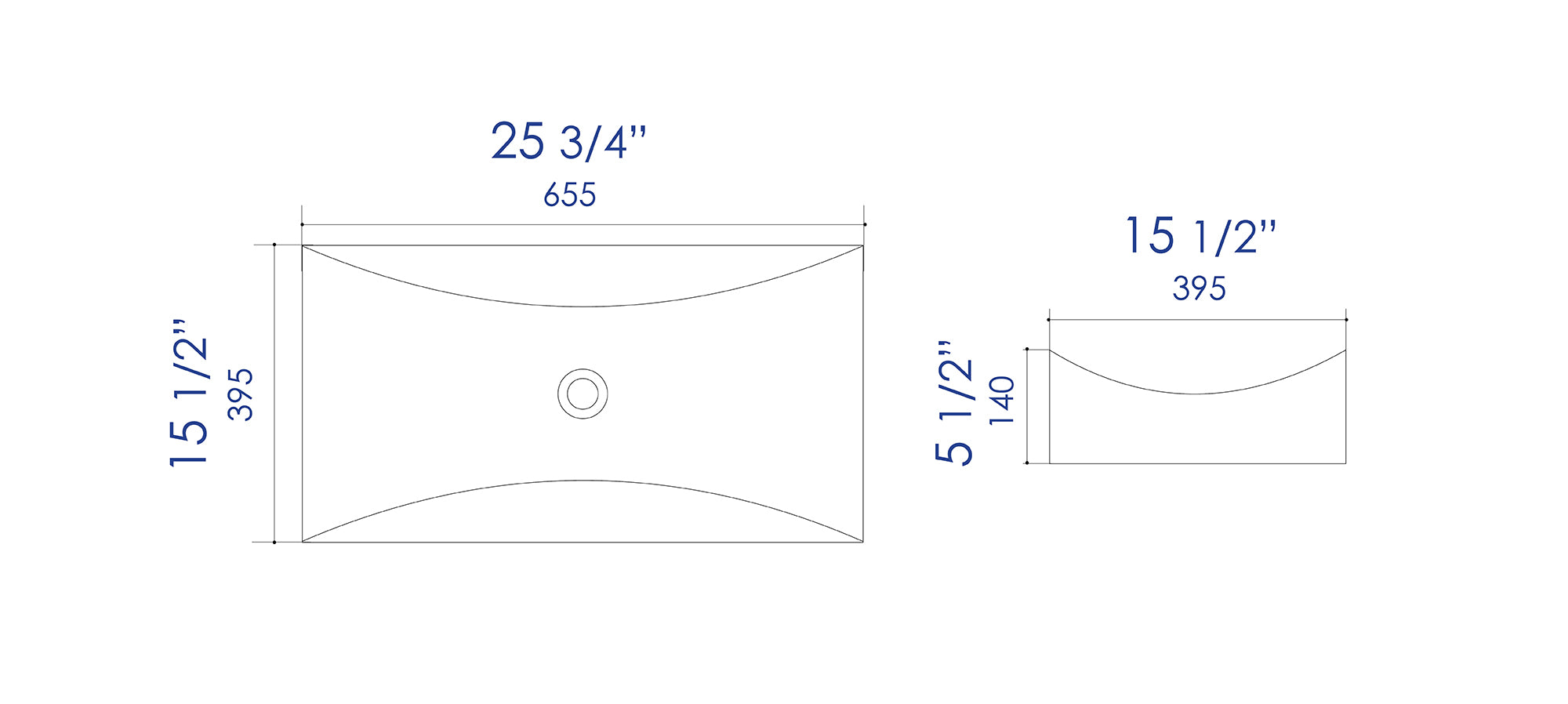 ALFI brand ABC904 White 26Inch Fancy Rectangular Above Mount Ceramic Sink