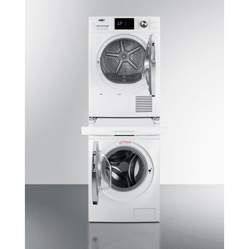 Stacked front load washer with heat pump dryer