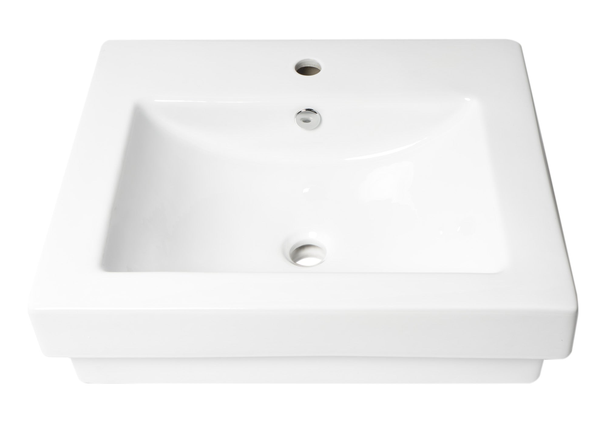 ALFI brand ABC701 White 24Inch Rectangular Semi Recessed Ceramic Sink with Faucet Hole