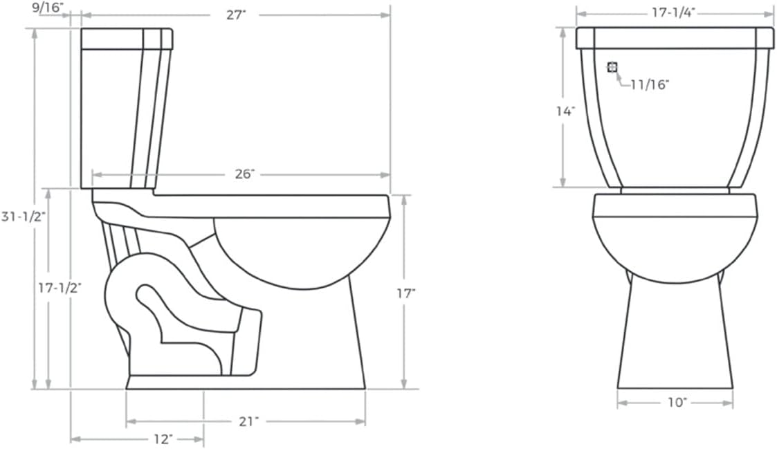 Miseno Two-Piece High Efficiency Toilet With Round Chair Height Bowl Molded Seat Trip Lever And Wax Ring (1.28 Gpf) White