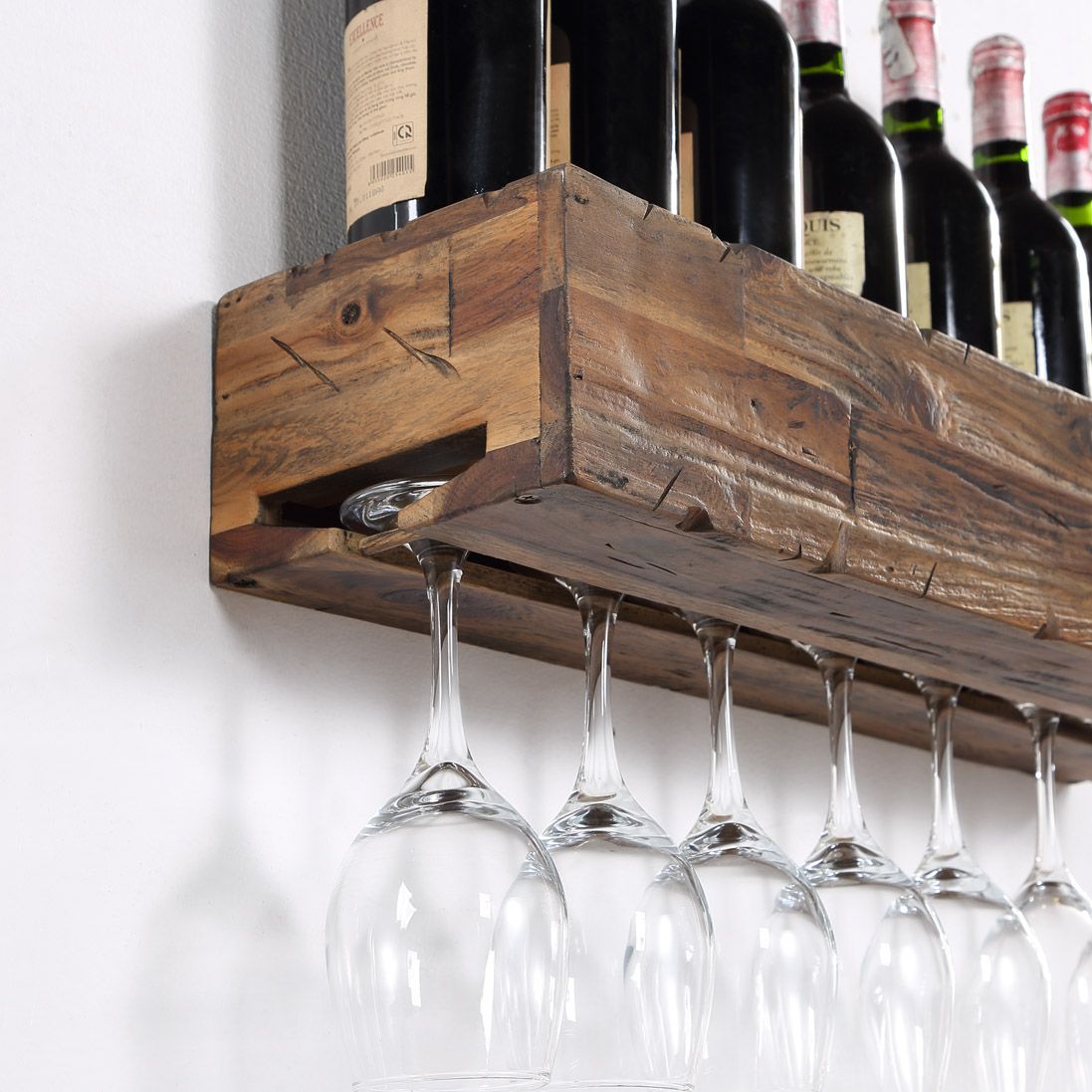 24″ Floating Wine Shelf With Glass Holder