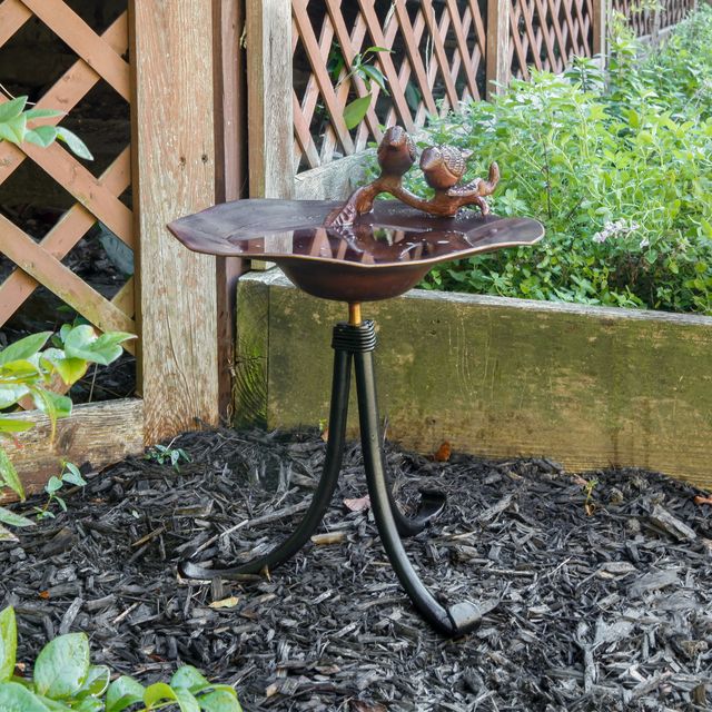 Antiqued Birdbath w/ Birds- Tripod Stand